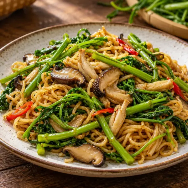 บะหมี่เจผัดผักกระเฉด