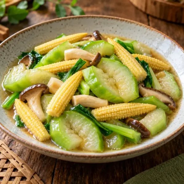 บวบผัดข้าวโพดอ่อน